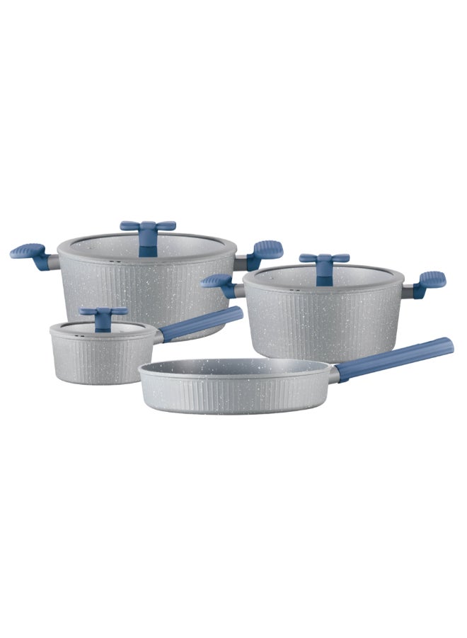 7-Piece Forged Aluminum Cookware Set Grey and Blue 31 x 15 x 56 cm HS-99 BLUE